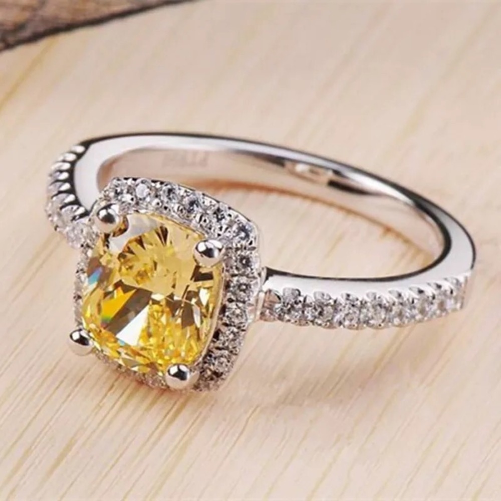 4 CT Yellow Diamond Cushion Cut Sterling Silver Ring
